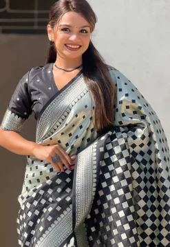 Woven Art Silk Saree in Black