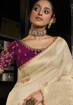 Woven Art Silk Saree in Beige