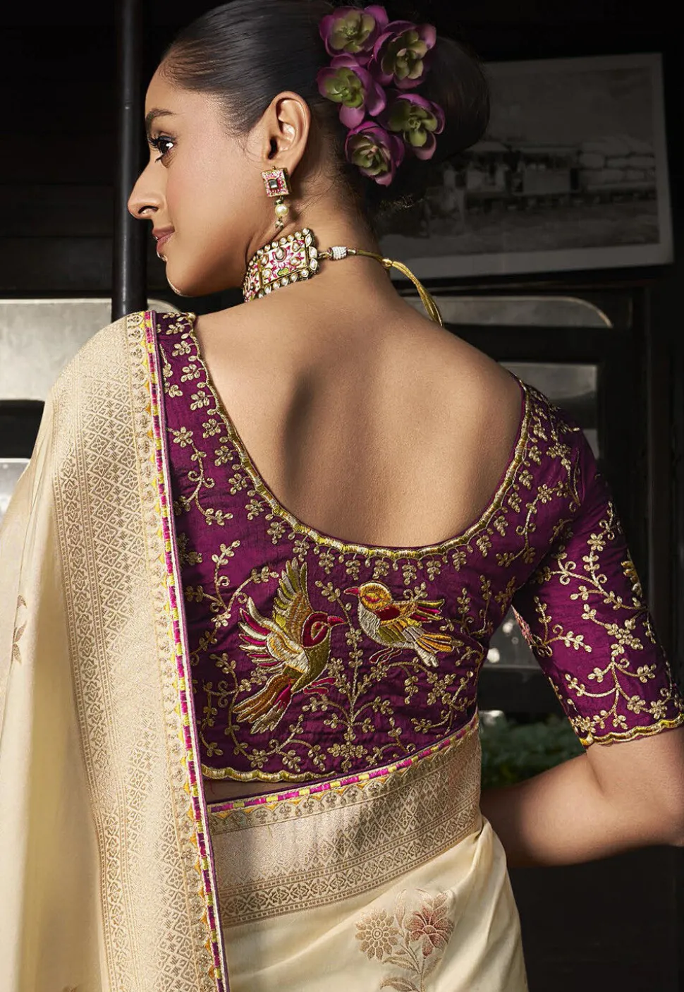 Woven Art Silk Saree in Beige