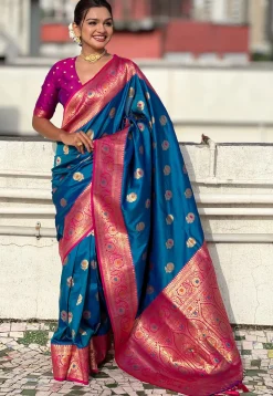 Woven Art Silk Saree in Blue