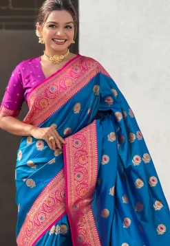 Woven Art Silk Saree in Blue