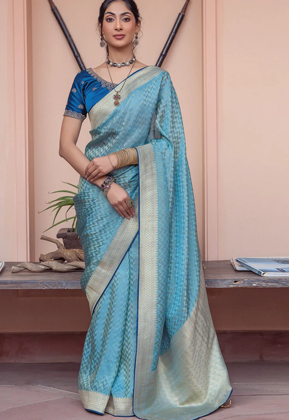 Woven Art Silk Saree in Blue