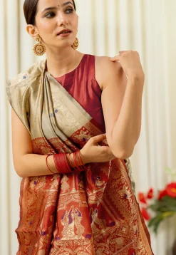 Woven Art Silk Saree in Beige