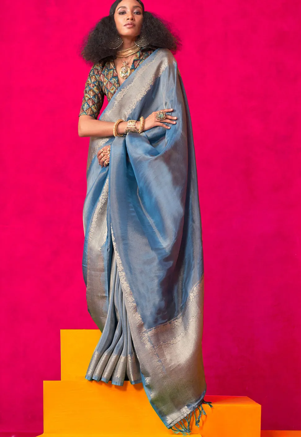 Woven Art Silk Saree in Blue