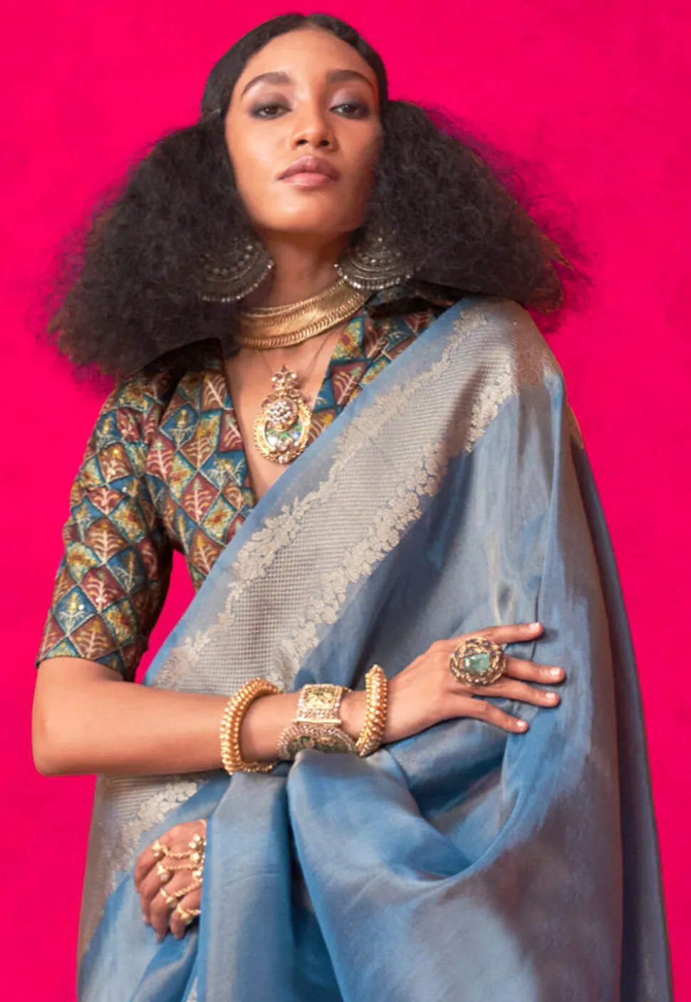 Woven Art Silk Saree in Blue