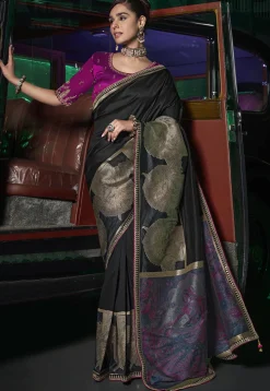 Woven Art Silk Saree in Black