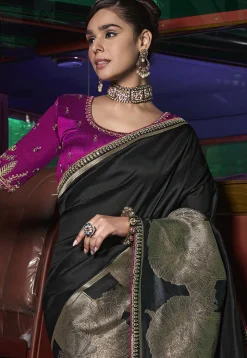 Woven Art Silk Saree in Black