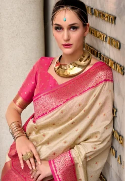 Woven Art Silk Saree in Cream