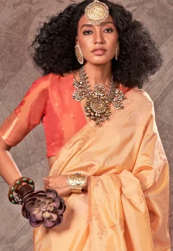 Woven Art Silk Saree in Cream