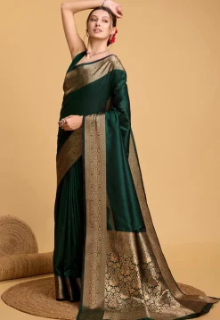 Woven Art Silk Saree in Dark Green