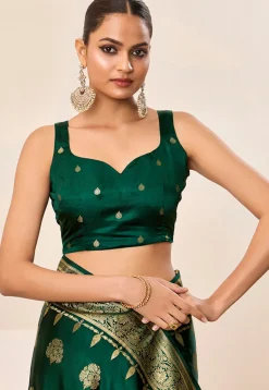Woven Art Silk Saree in Dark Green