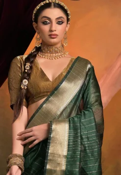 Woven Art Silk Saree in Dark Green