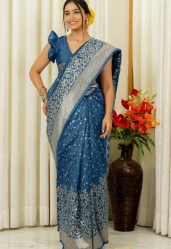 Woven Art Silk Saree in Dusty Blue