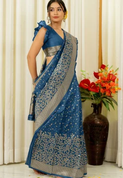 Woven Art Silk Saree in Dusty Blue