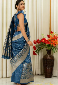 Woven Art Silk Saree in Dusty Blue