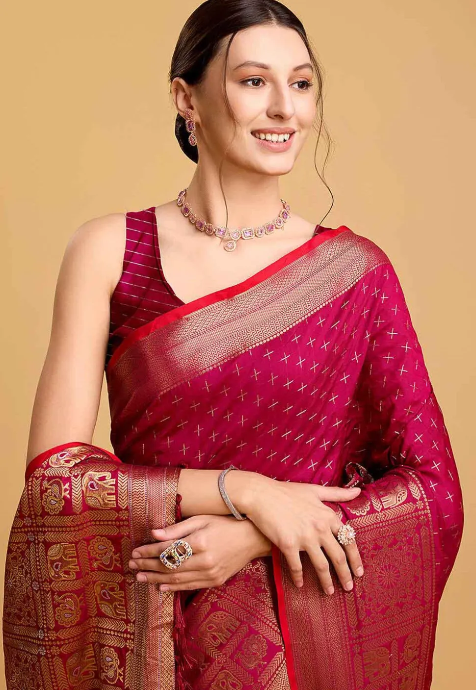 Woven Art Silk Saree in Fuchsia