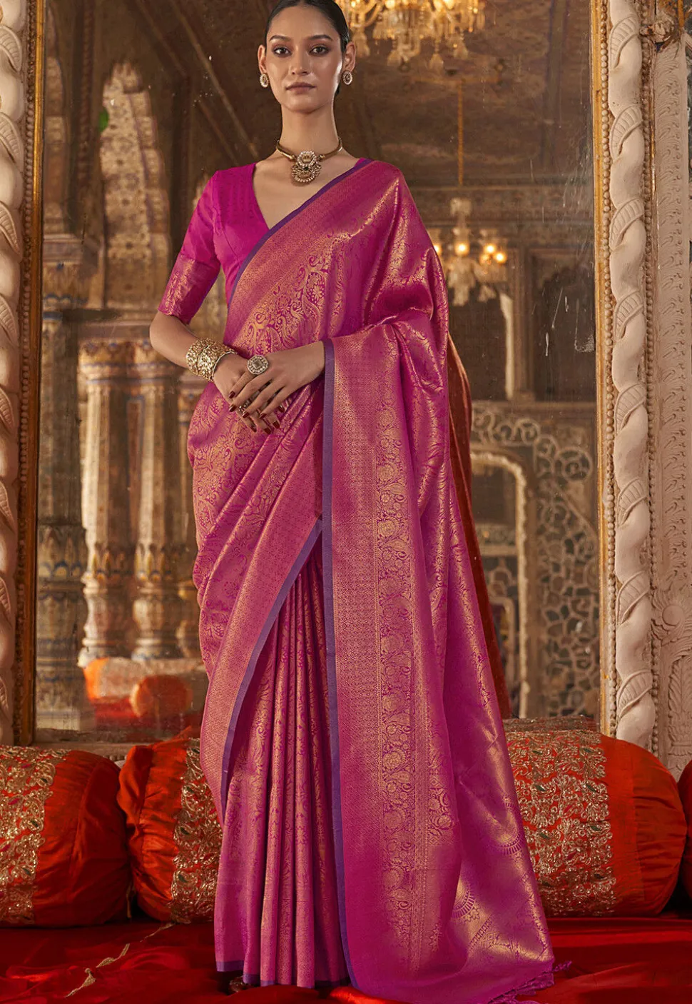 Woven Art Silk Saree in Fuchsia