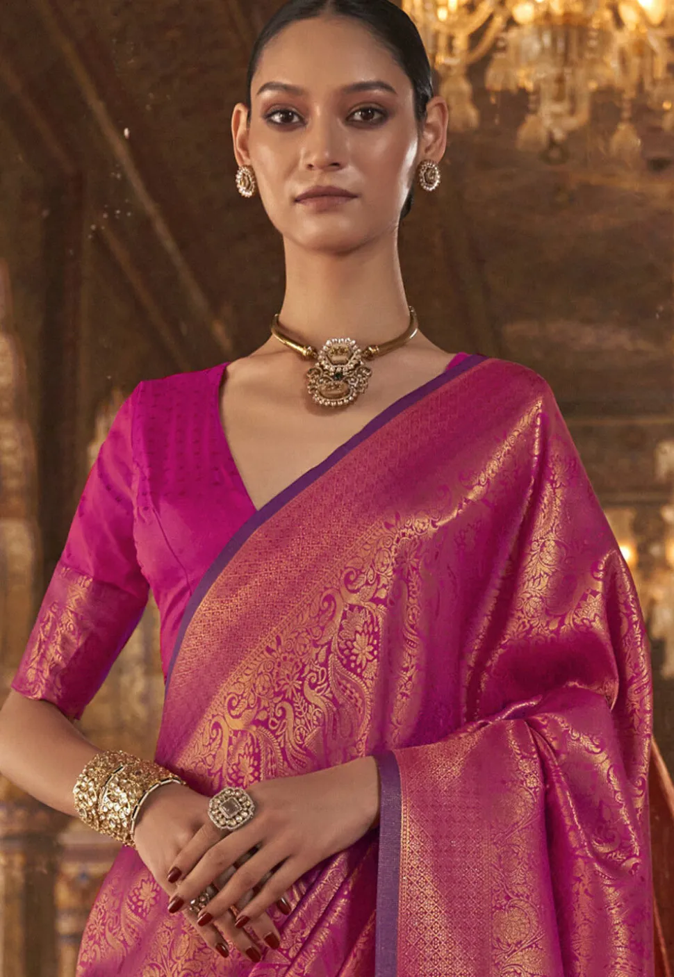 Woven Art Silk Saree in Fuchsia