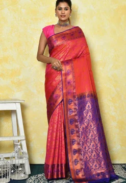 Woven Art Silk Saree in Fuchsia