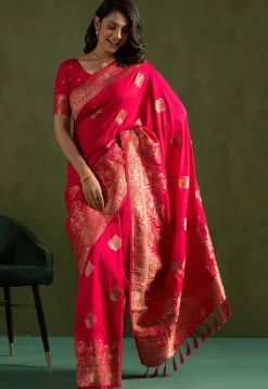 Woven Art Silk Saree in Fuchsia