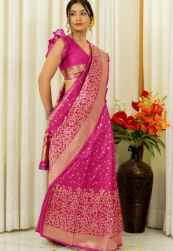 Woven Art Silk Saree in Fuchsia