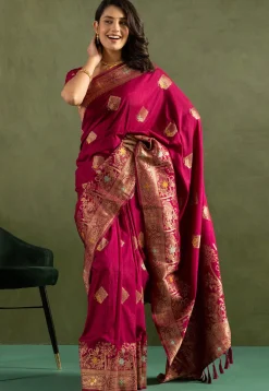 Woven Art Silk Saree in Fuchsia