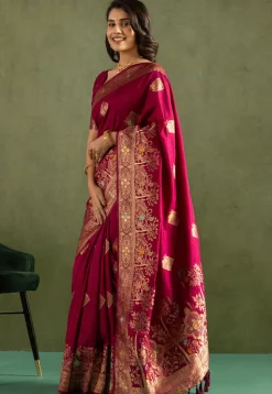 Woven Art Silk Saree in Fuchsia