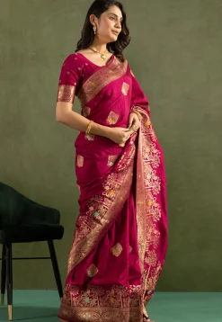 Woven Art Silk Saree in Fuchsia