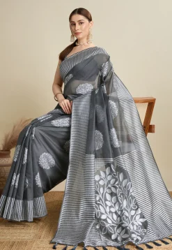 Woven Art Silk Saree in Grey