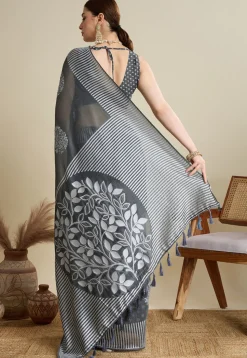 Woven Art Silk Saree in Grey