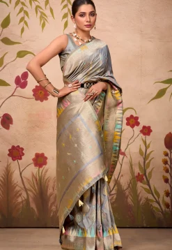 Woven Art Silk Saree in Grey