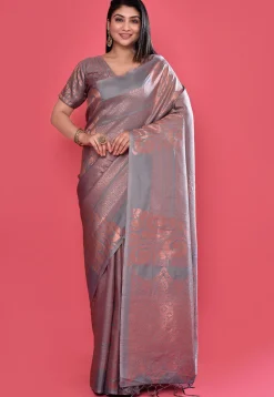 Woven Art Silk Saree in Grey