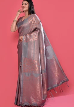 Woven Art Silk Saree in Grey
