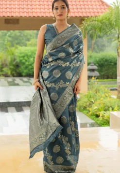 Woven Art Silk Saree in Grey