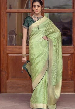 Woven Art Silk Saree in Light Green