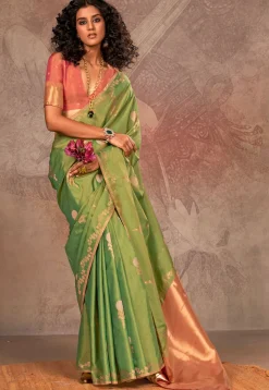 Woven Art Silk Saree in Light Green