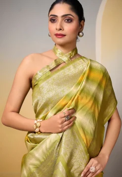 Woven Art Silk Saree in Light Olive Green and Multicolor