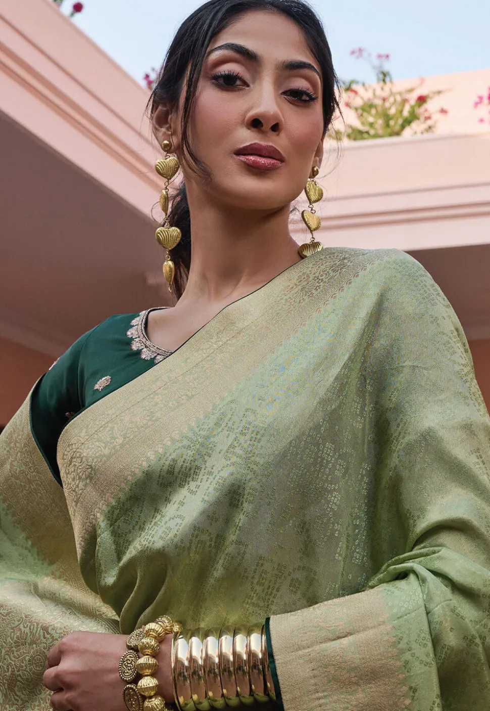 Woven Art Silk Saree in Light Green