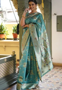 Woven Art Silk Saree in Light Blue