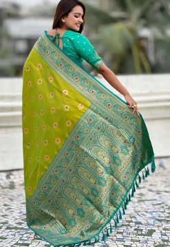 Woven Art Silk Saree in Light Olive Green