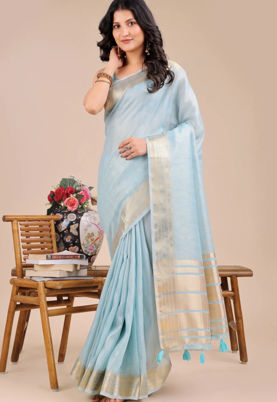 Woven Art Silk Saree in Light Blue