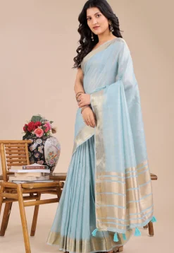 Woven Art Silk Saree in Light Blue