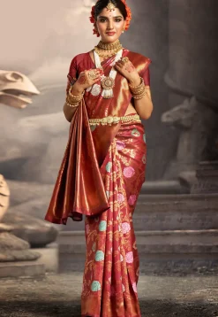 Woven Art Silk Saree in Maroon
