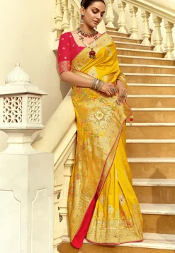 Woven Art Silk Saree in Mustard