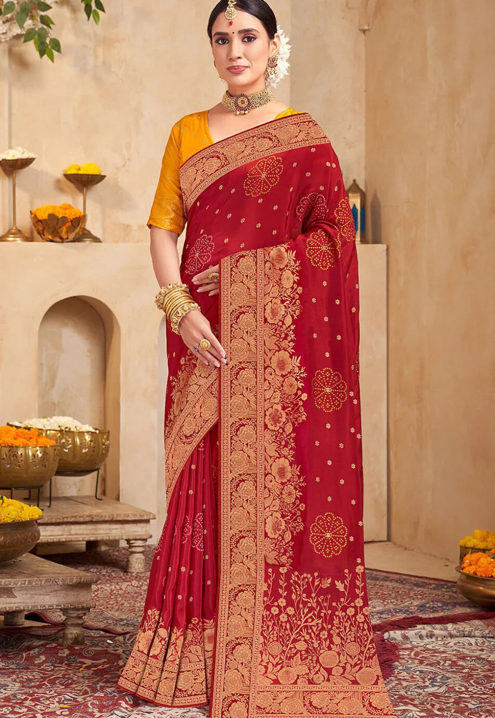 Woven Art Silk Saree in Maroon
