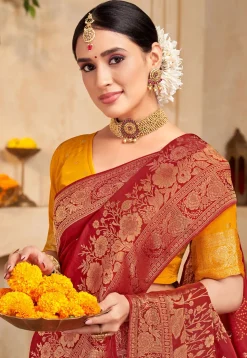 Woven Art Silk Saree in Maroon