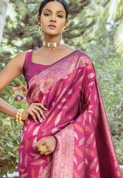 Woven Art Silk Saree in Magenta