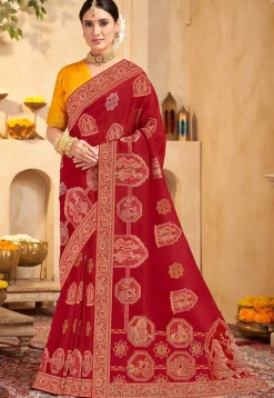 Woven Art Silk Saree in Maroon