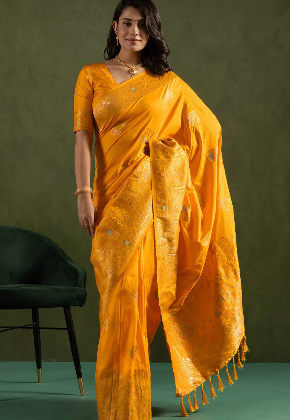 Woven Art Silk Saree in Mustard