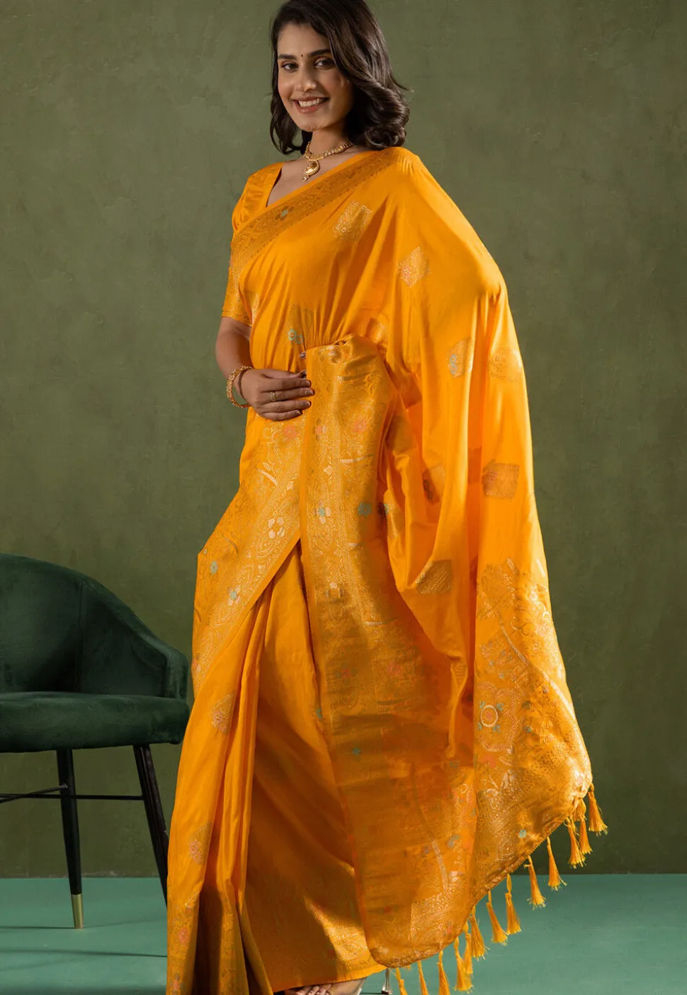 Woven Art Silk Saree in Mustard